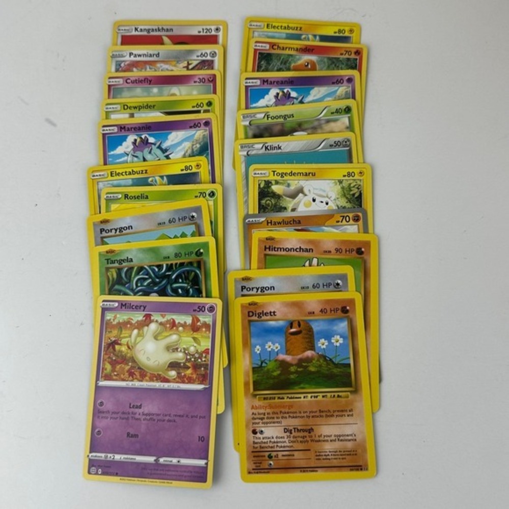 Pokemon Card Lot Diglett Milcery Porygon Tangela Hitmonchan TCG Mixed Set of 20